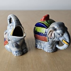 Vintage Ceramic Tiny Circus Elephant Creamer and Sugar Set